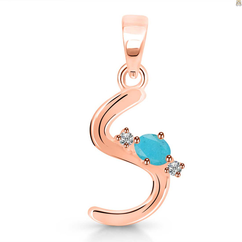 Turquoise & White Topaz Alphabet S Pendant TRQ-RDA-19.