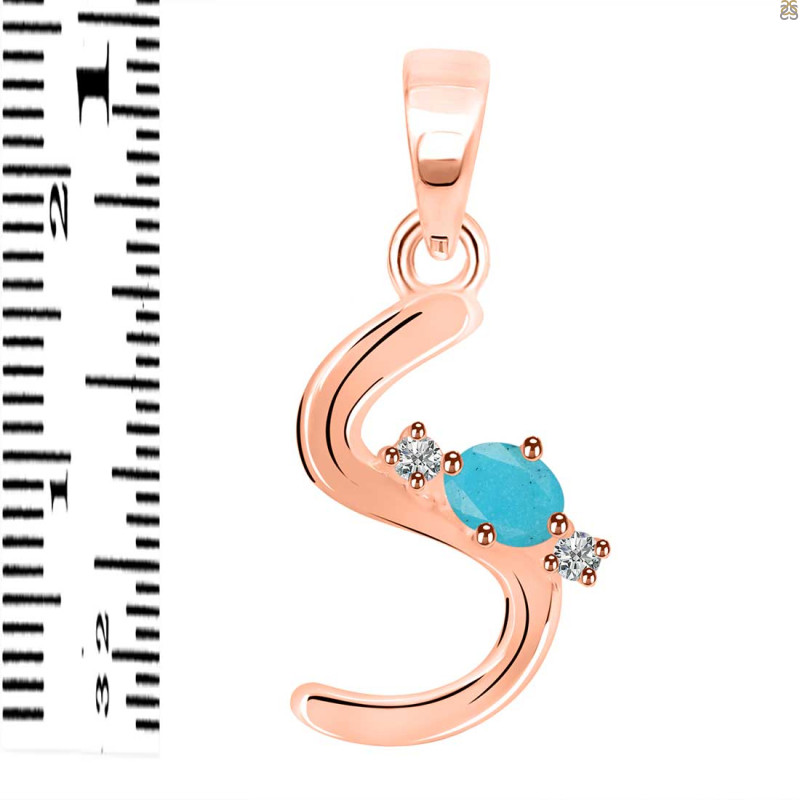 Turquoise & White Topaz Alphabet S Pendant TRQ-RDA-19.