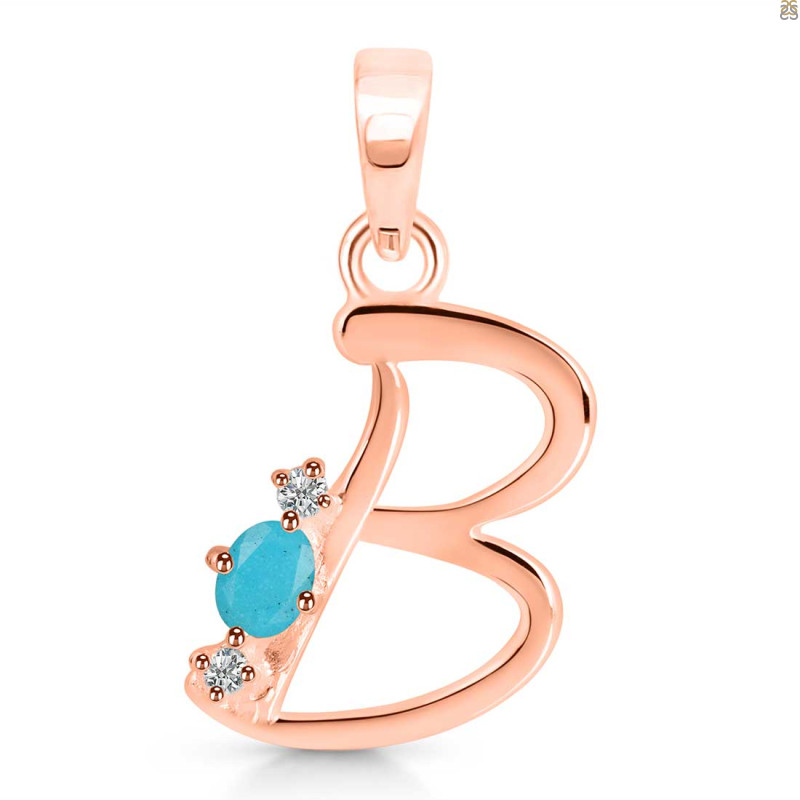 Turquoise & White Topaz Alphabet B Pendant TRQ-RDA-2.