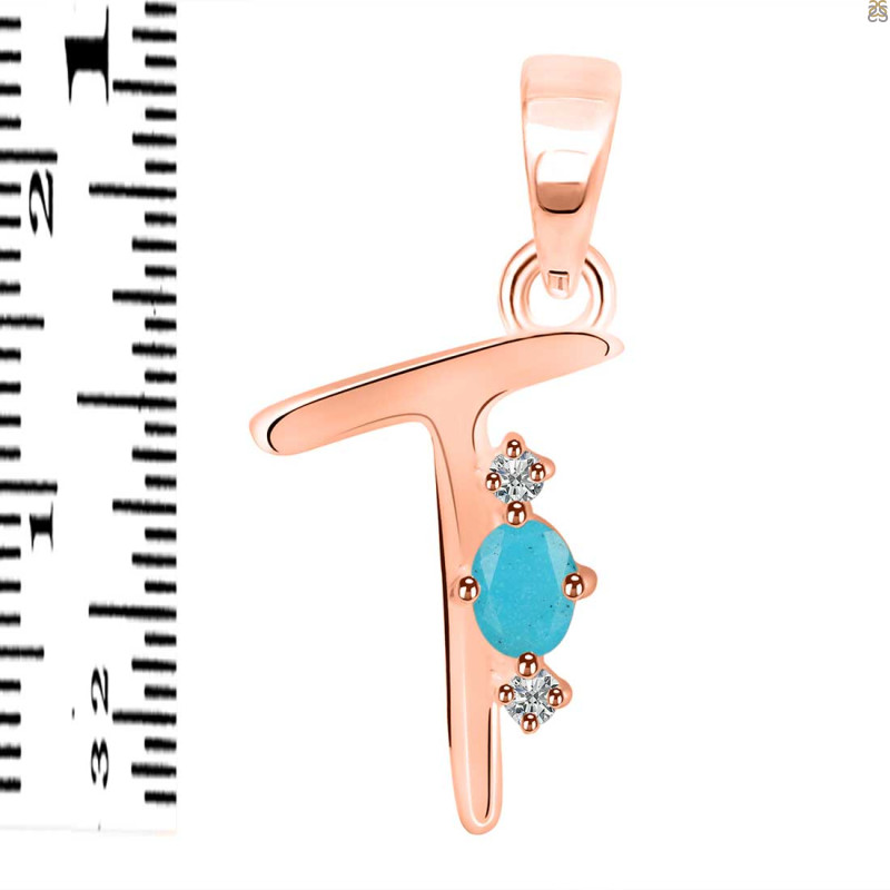 Turquoise & White Topaz Alphabet T Pendant TRQ-RDA-20.