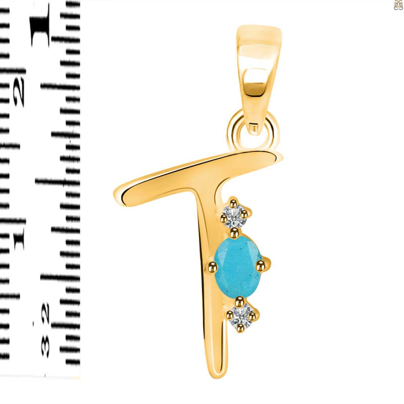 Turquoise & White Topaz Alphabet T Pendant TRQ-RDA-20.