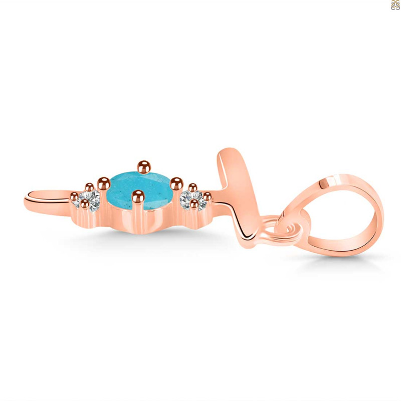 Turquoise & White Topaz Alphabet T Pendant TRQ-RDA-20.