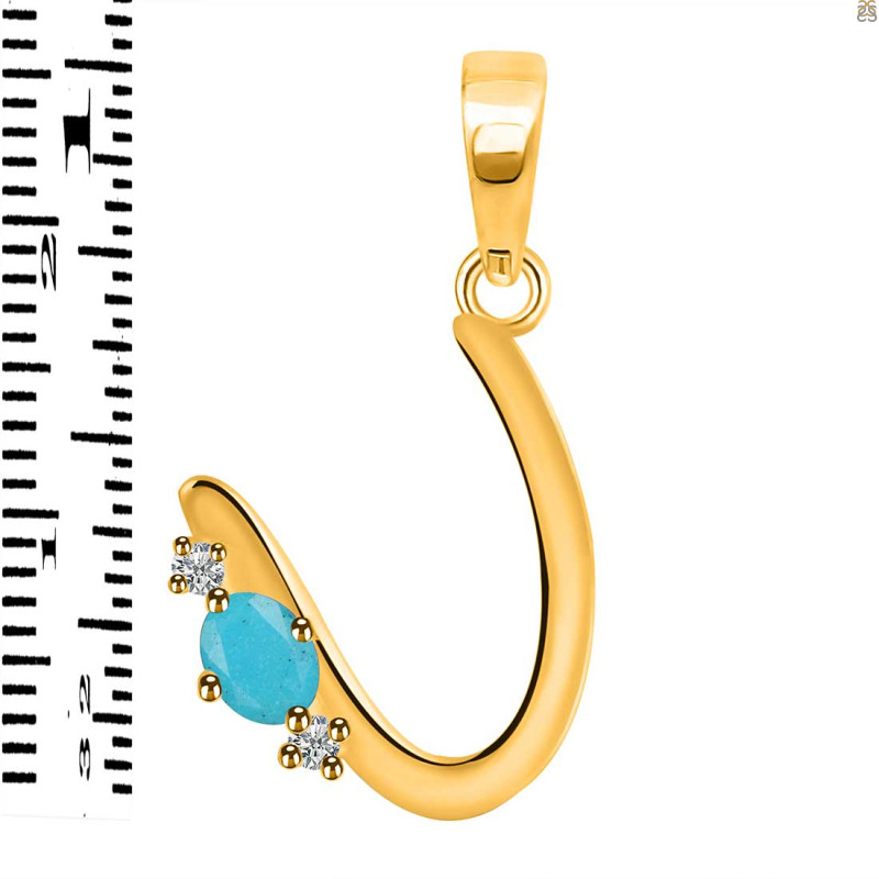 Turquoise & White Topaz Alphabet U Pendant TRQ-RDA-21.