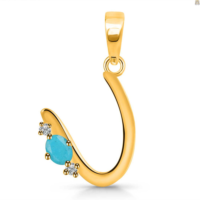 Turquoise & White Topaz Alphabet U Pendant TRQ-RDA-21.