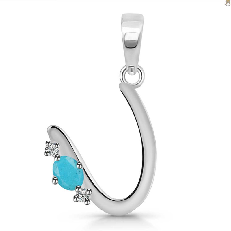 Turquoise & White Topaz Alphabet U Pendant TRQ-RDA-21.