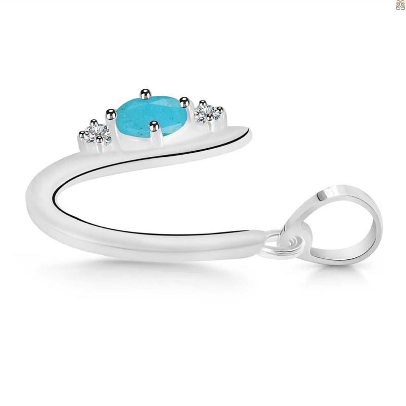 Turquoise & White Topaz Alphabet U Pendant