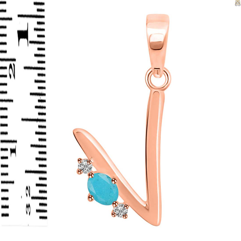 Turquoise & White Topaz Alphabet V Pendant TRQ-RDA-22.