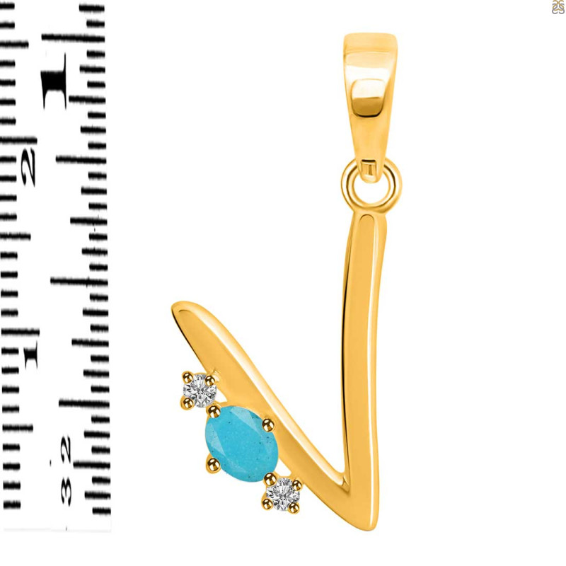 Turquoise & White Topaz Alphabet V Pendant TRQ-RDA-22.