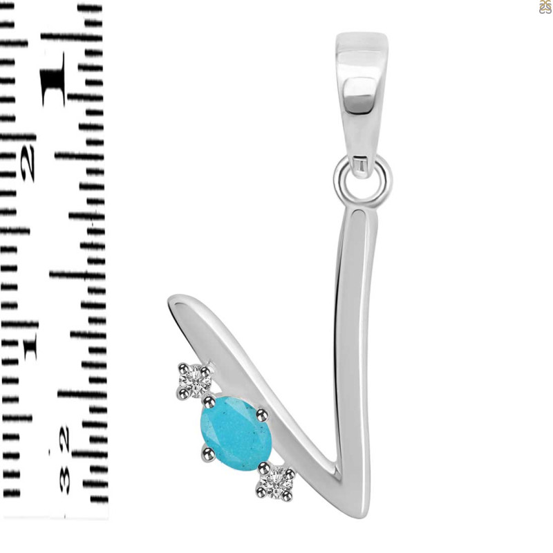 Turquoise & White Topaz Alphabet V Pendant TRQ-RDA-22.