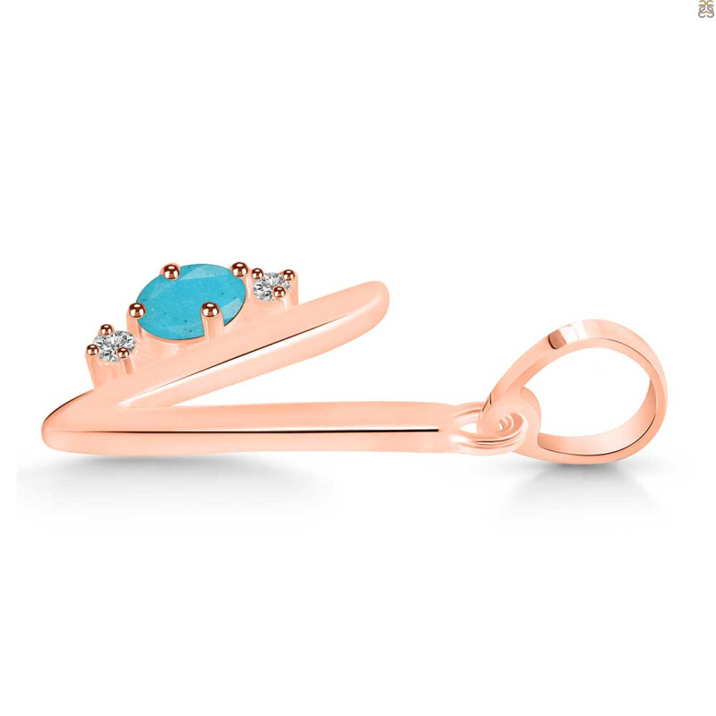 Turquoise & White Topaz Alphabet V Pendant TRQ-RDA-22.