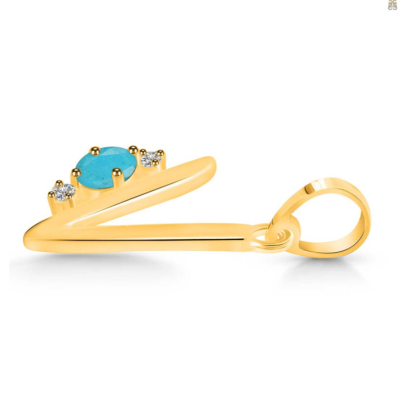 Turquoise & White Topaz Alphabet V Pendant TRQ-RDA-22.