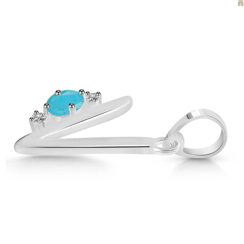 Turquoise & White Topaz Alphabet V Pendant