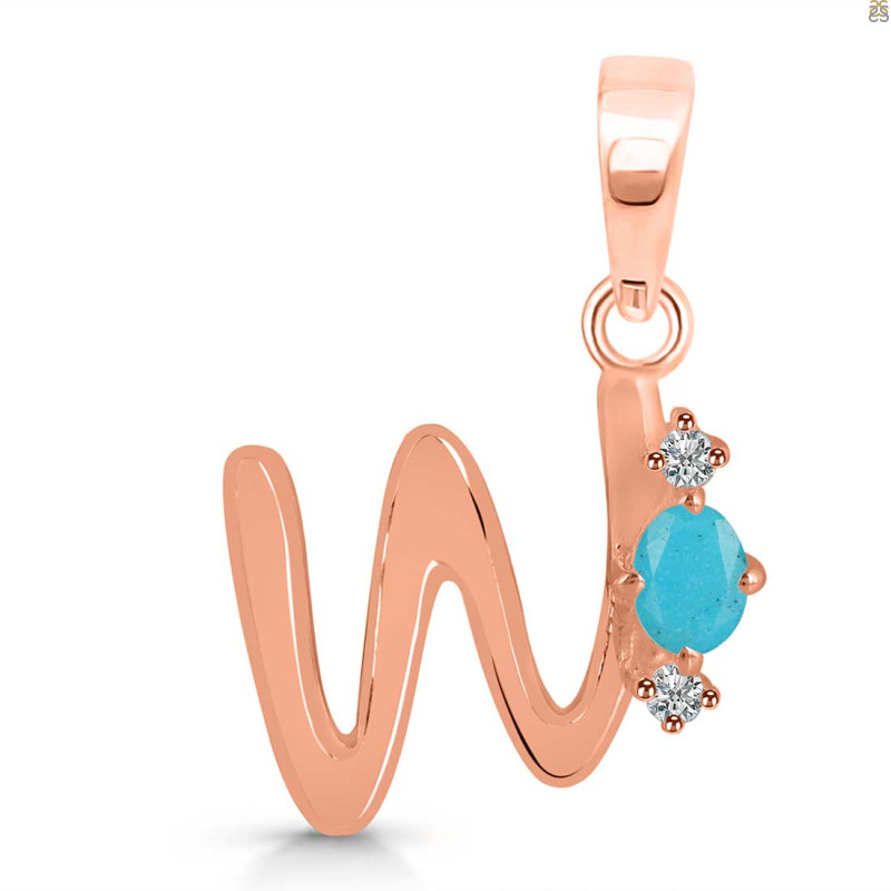 Turquoise & White Topaz Alphabet W Pendant TRQ-RDA-23.