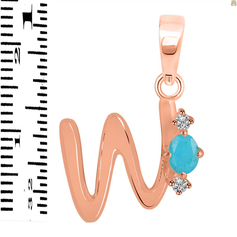 Turquoise & White Topaz Alphabet W Pendant TRQ-RDA-23.