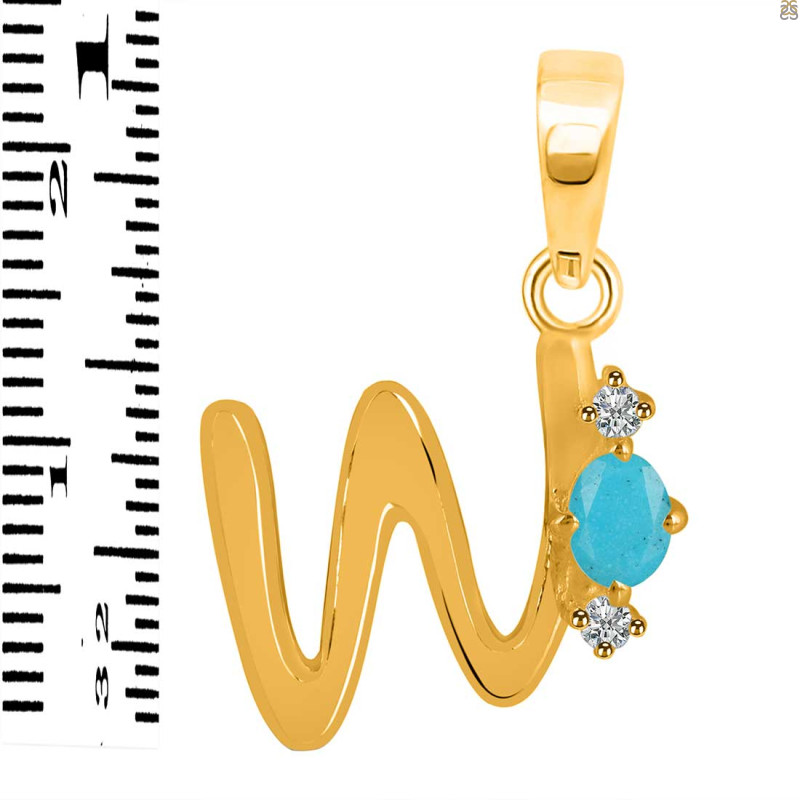 Turquoise & White Topaz Alphabet W Pendant TRQ-RDA-23.