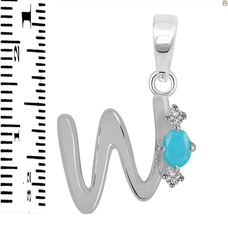Turquoise & White Topaz Alphabet W Pendant TRQ-RDA-23.
