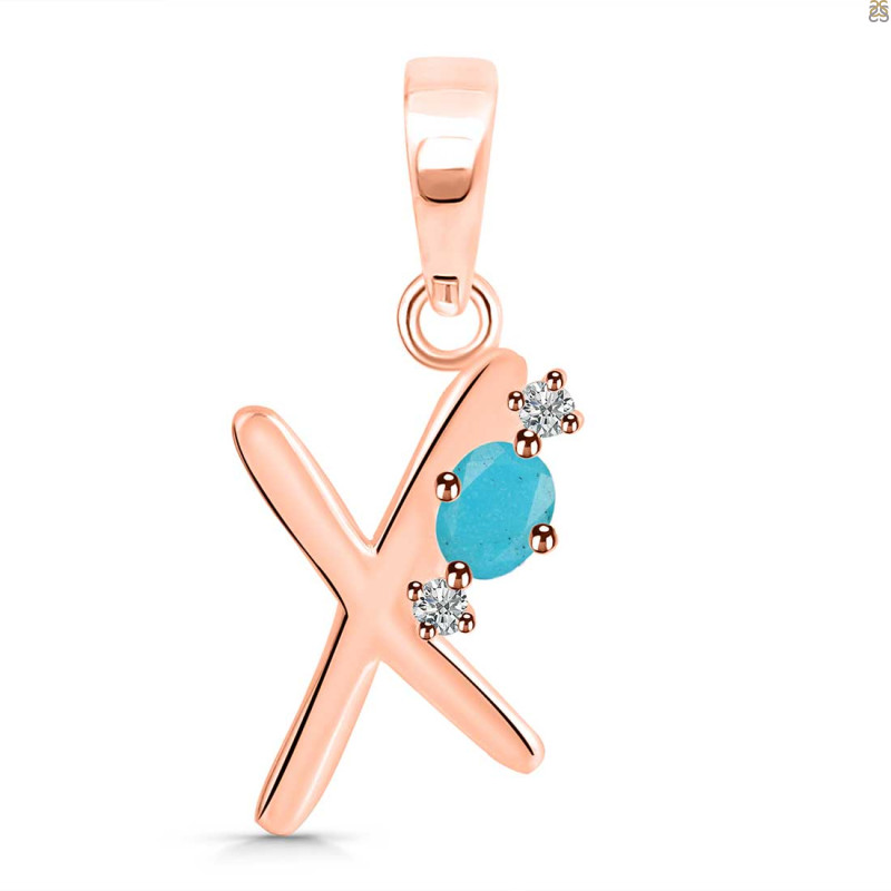 Turquoise & White Topaz Alphabet X Pendant TRQ-RDA-24.