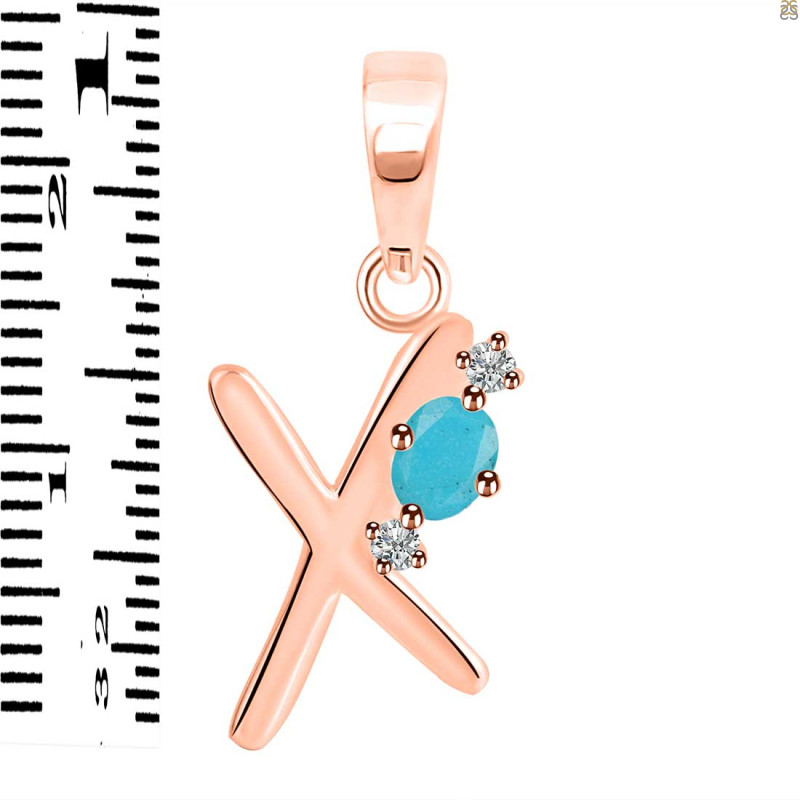 Turquoise & White Topaz Alphabet X Pendant TRQ-RDA-24.