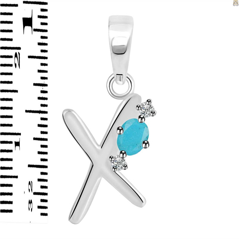 Turquoise & White Topaz Alphabet X Pendant TRQ-RDA-24.