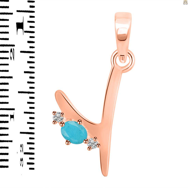 Turquoise & White Topaz Alphabet Y Pendant TRQ-RDA-25.