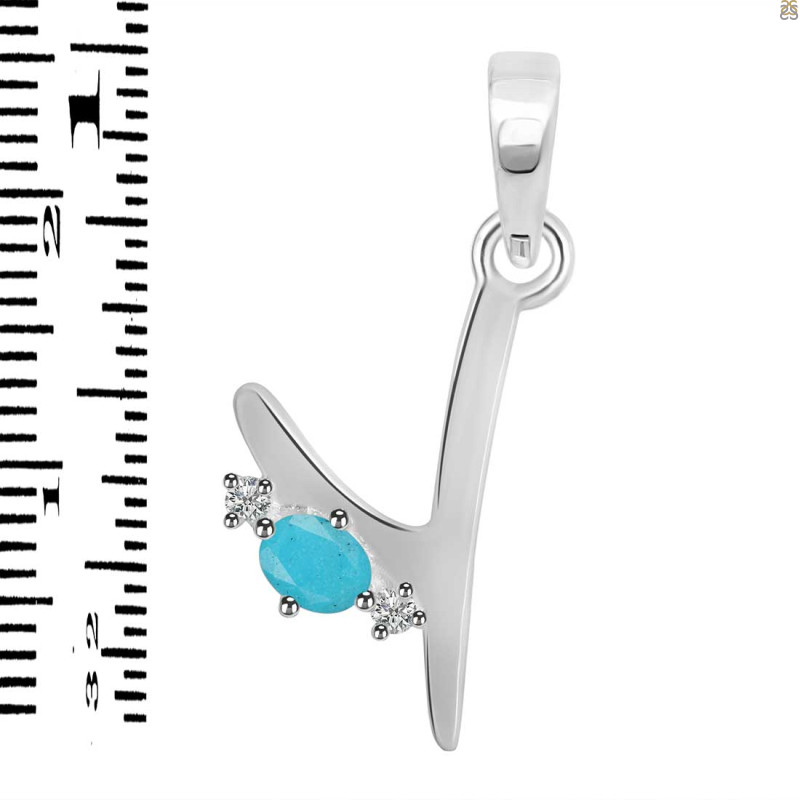 Turquoise & White Topaz Alphabet Y Pendant TRQ-RDA-25.