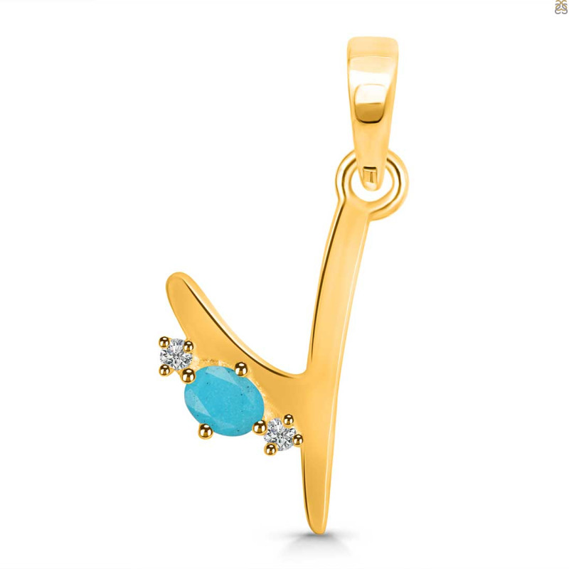 Turquoise & White Topaz Alphabet Y Pendant TRQ-RDA-25.