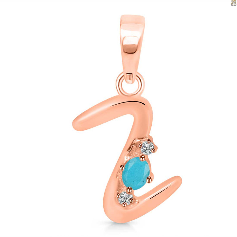 Turquoise & White Topaz Alphabet Z Pendant TRQ-RDA-26.