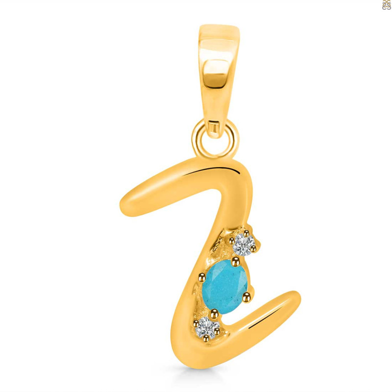 Turquoise & White Topaz Alphabet Z Pendant TRQ-RDA-26.