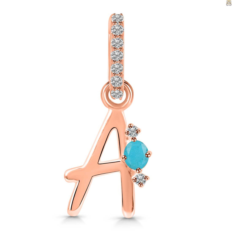 Turquoise & White Topaz Alphabet A Pendant TRQ-RDA-27.