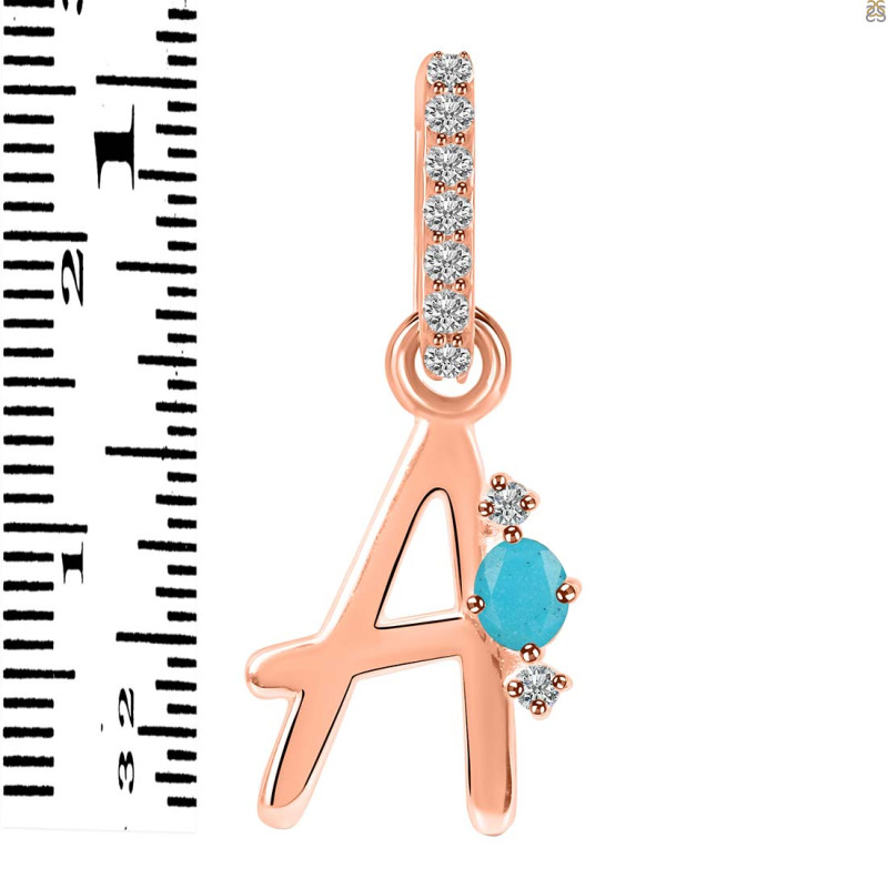 Turquoise & White Topaz Alphabet A Pendant TRQ-RDA-27.