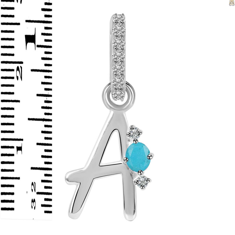 Turquoise & White Topaz Alphabet A Pendant TRQ-RDA-27.