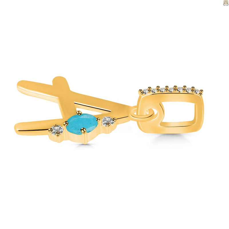 Turquoise & White Topaz Alphabet A Pendant TRQ-RDA-27.