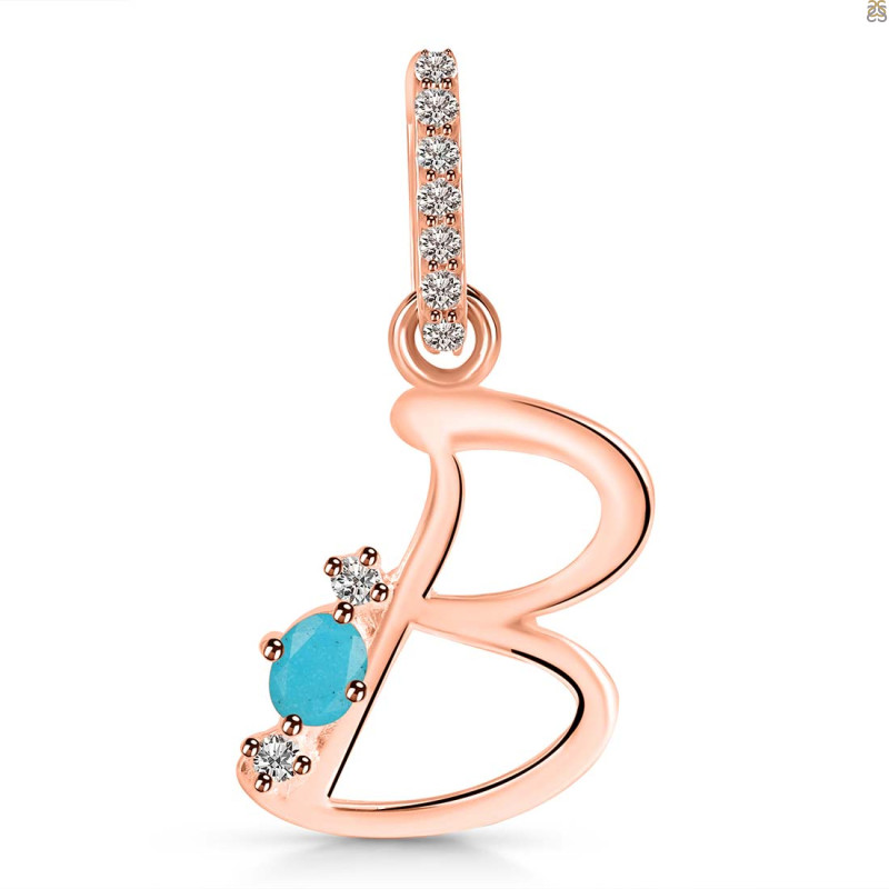 Turquoise & White Topaz Alphabet B Pendant TRQ-RDA-28.