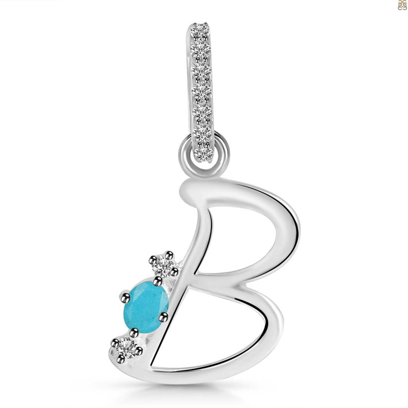 Turquoise & White Topaz Alphabet B Pendant TRQ-RDA-28.