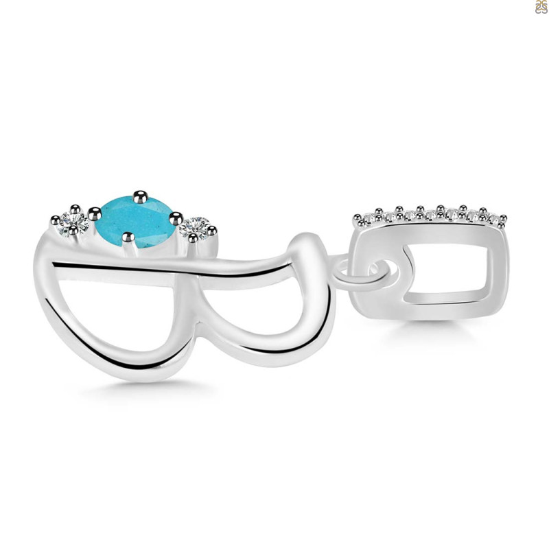 Turquoise & White Topaz Alphabet B Pendant
