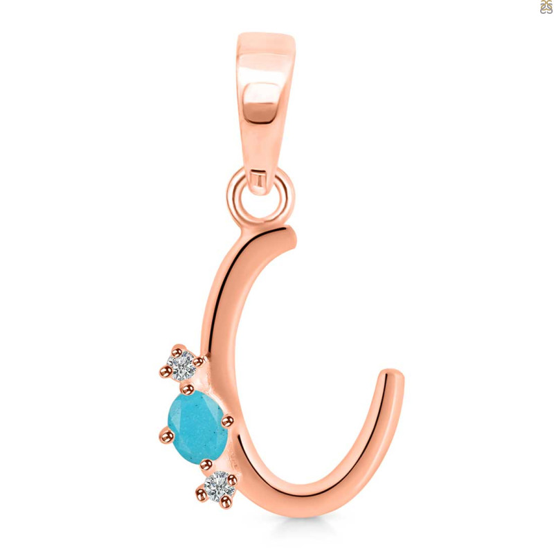 Turquoise & White Topaz Alphabet C Pendant TRQ-RDA-3.