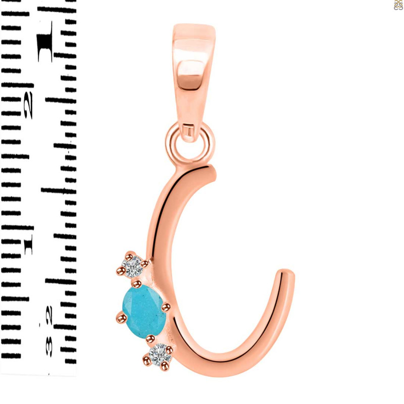 Turquoise & White Topaz Alphabet C Pendant TRQ-RDA-3.