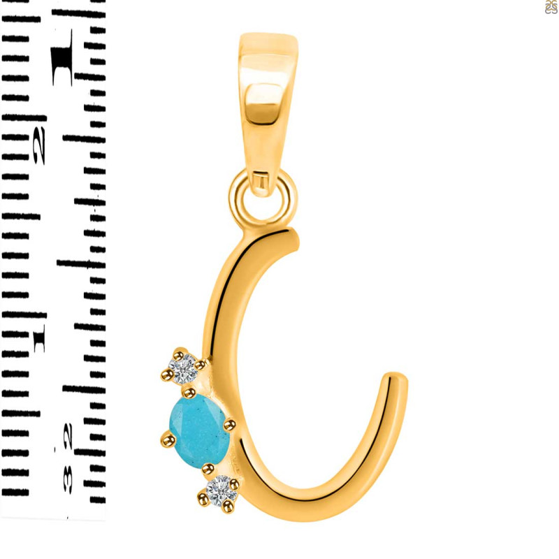 Turquoise & White Topaz Alphabet C Pendant TRQ-RDA-3.