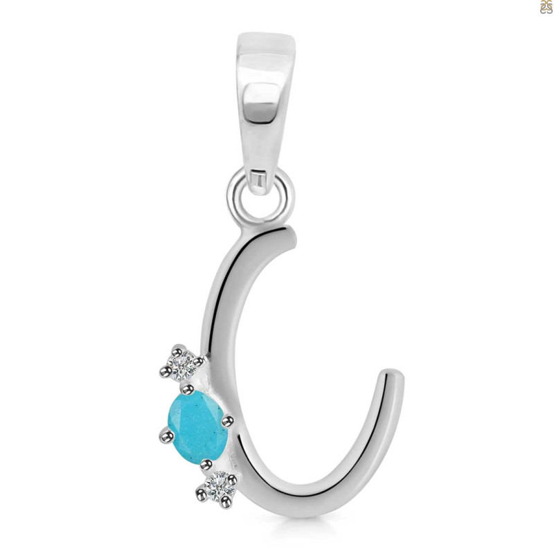 Turquoise & White Topaz Alphabet C Pendant TRQ-RDA-3.