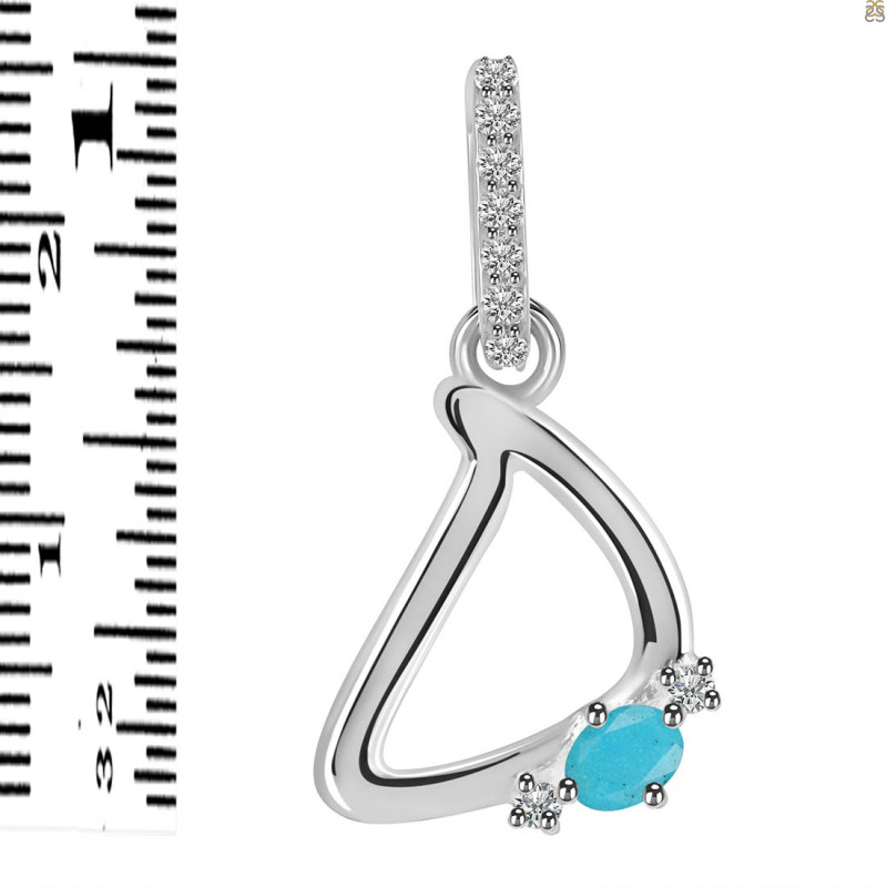 Turquoise & White Topaz Alphabet D Pendant TRQ-RDA-30.
