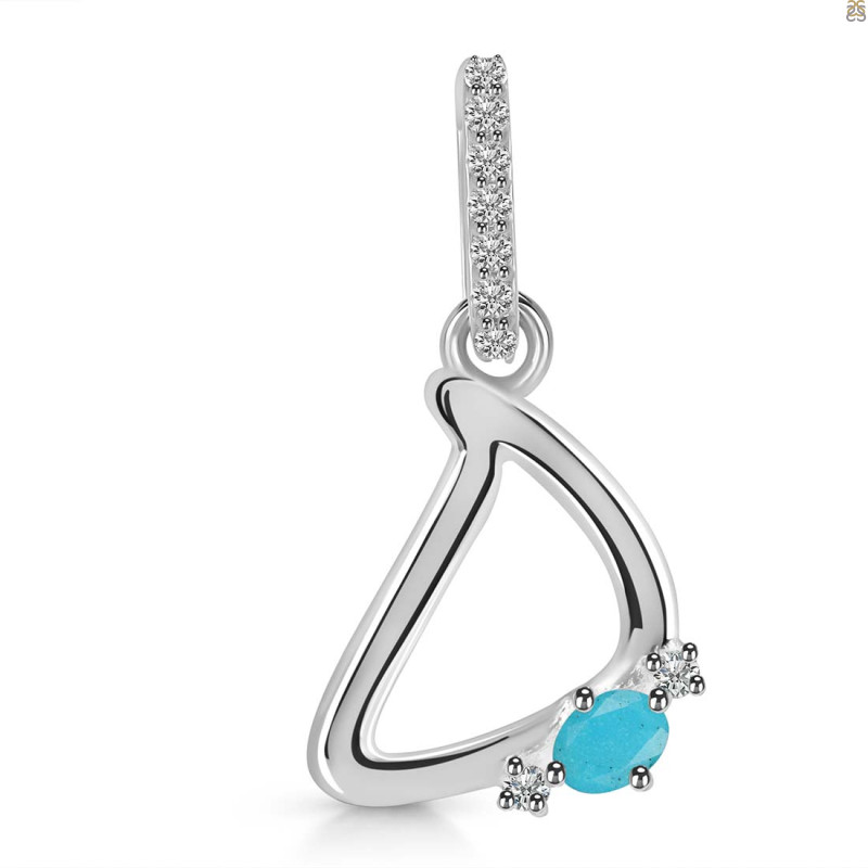 Turquoise & White Topaz Alphabet D Pendant TRQ-RDA-30.