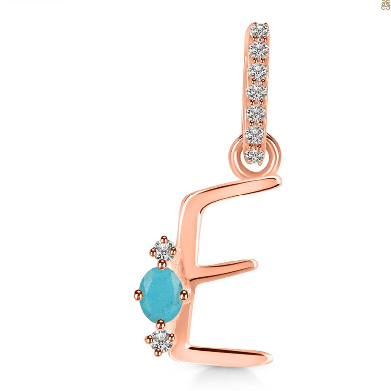 Turquoise & White Topaz Alphabet E Pendant TRQ-RDA-31.