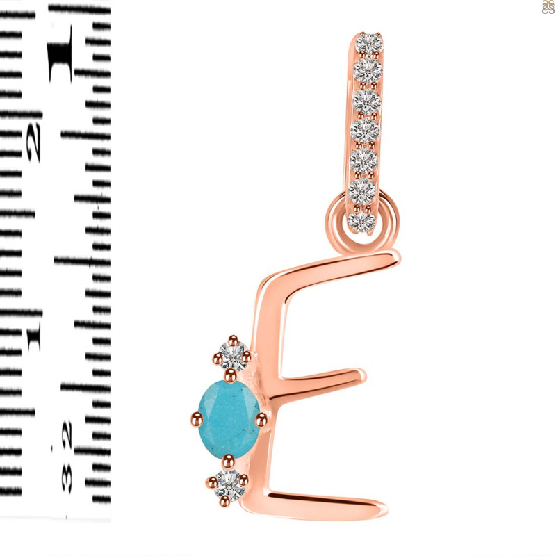 Turquoise & White Topaz Alphabet E Pendant TRQ-RDA-31.