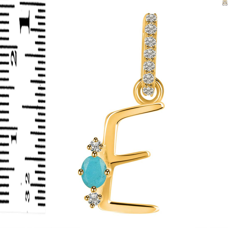 Turquoise & White Topaz Alphabet E Pendant TRQ-RDA-31.
