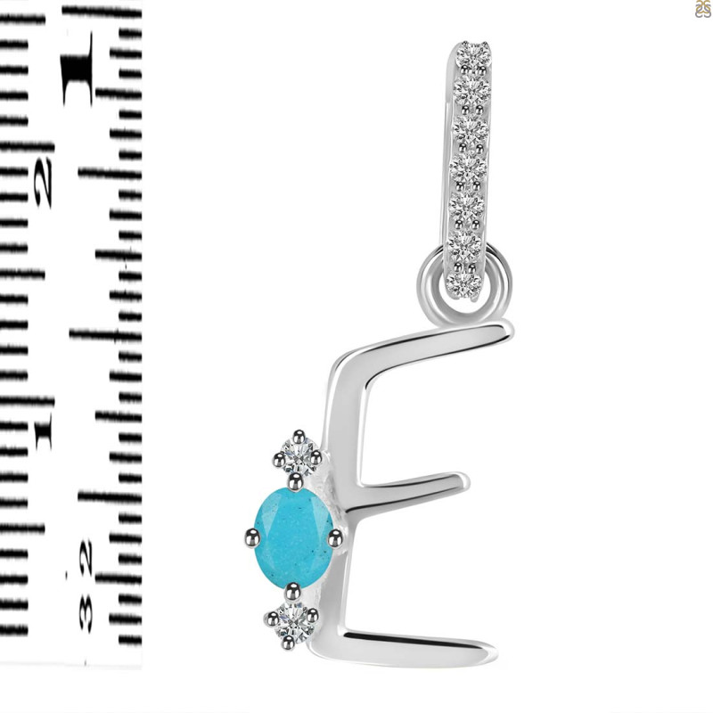 Turquoise & White Topaz Alphabet E Pendant TRQ-RDA-31.