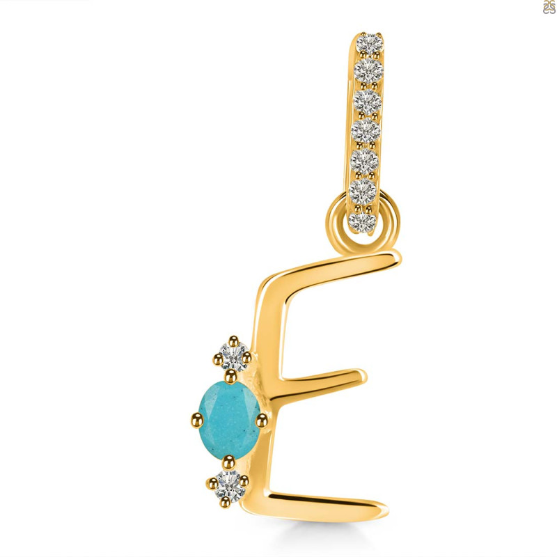 Turquoise & White Topaz Alphabet E Pendant TRQ-RDA-31.