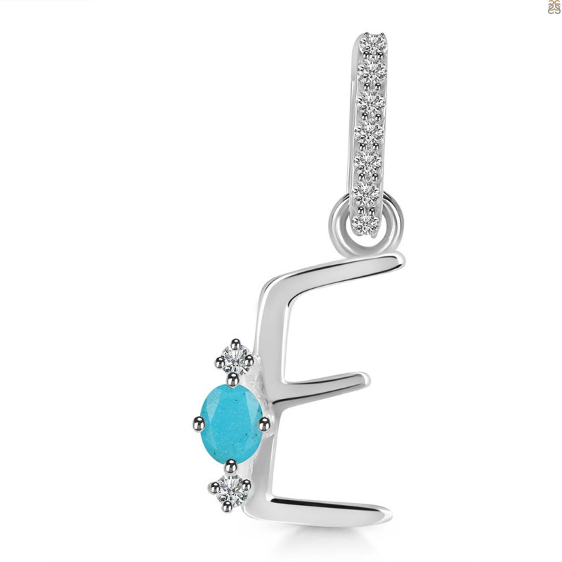 Turquoise & White Topaz Alphabet E Pendant TRQ-RDA-31.
