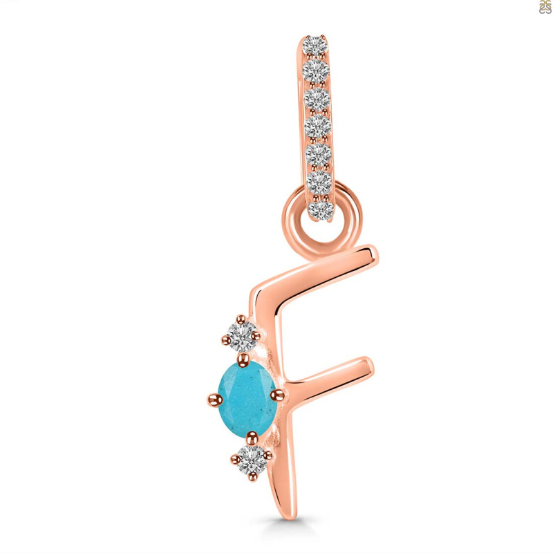 Turquoise & White Topaz Alphabet F Pendant TRQ-RDA-32.
