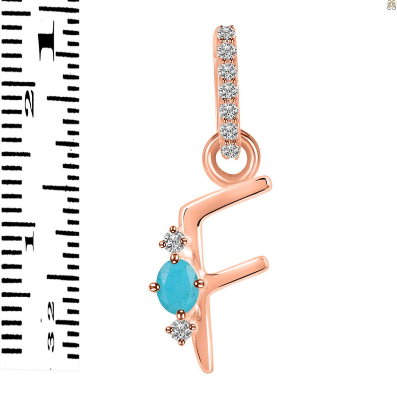 Turquoise & White Topaz Alphabet F Pendant TRQ-RDA-32.