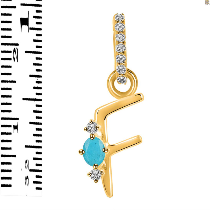 Turquoise & White Topaz Alphabet F Pendant TRQ-RDA-32.